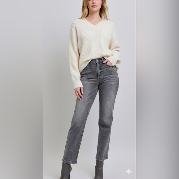 New Judy Blue Women's Gray Jeans black rhinestones sz 5 7 9 11 $89 - Picture 3 of 7